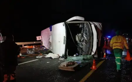 مصرع 12 شخصا وإصابة 66 آخرين في حادث انقلاب حافلة بجنوب إفريقيا
